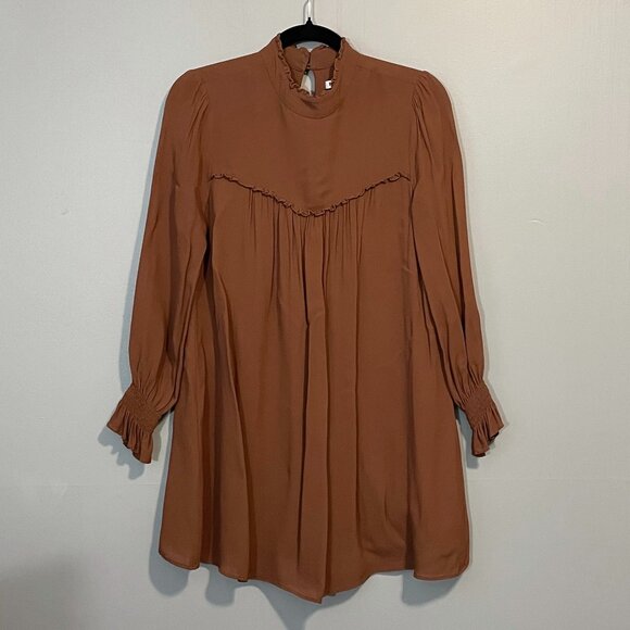 EUC Reformation Jourdan Viscose Victorian Mini Dress Brown Medium - Picture 1 of 9